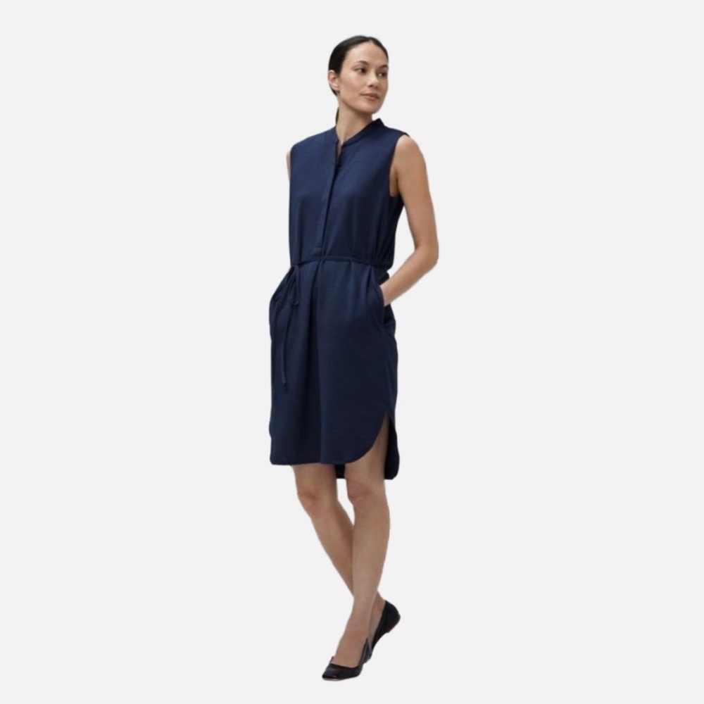 Ministry of Supply Hybrid Seersucker Dress Navy Blue